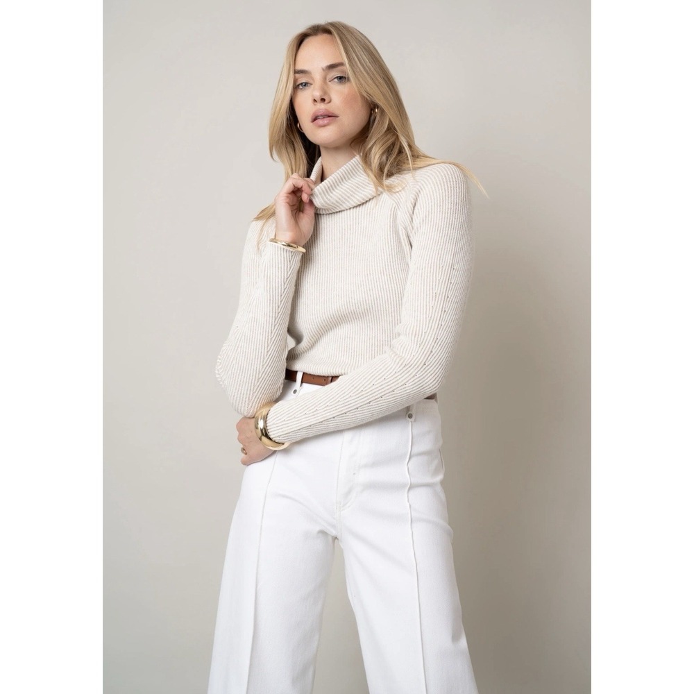 Cyrus The Two-Tone Funnel‎ Neck Sweater Cream Small